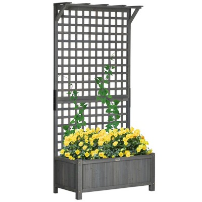 Outsunny Wood Planter with Trellis, Raised Garden Bed for Climbing Plants w/ Drainage Holes & Roof, 35.5" x 17.75" x 72"