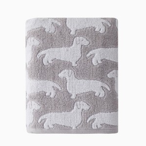 SKL Home Saturday Knight Ltd Dog Woven Puppy Design Soft And Absorbent Bath Towel - 27x50", Gray - 1 of 3