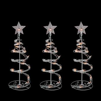 Northlight Set of 3 White Clear Lighted Spiral Cone Walkway Christmas Trees Outdoor Decor 18"