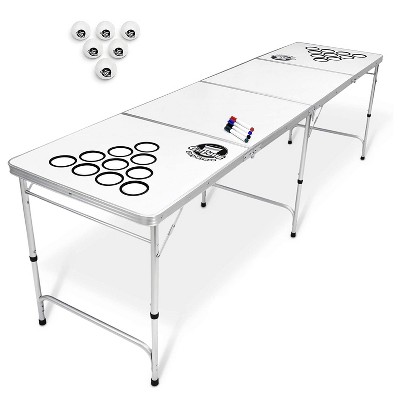 GoPong GP-8-DryErase 8 Foot Portable Folding Aluminum Pong Tailgate Drinking Party Game Table with 6 Balls and 4 Markers, Dry Erase