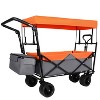 480Lbs Collapsible Wagon with Canopy, Wagon cart with 7" All-Terrain Wheels, Lightweight Foldable Wagon, Large Capacity for Camping, Shopping, Sports - 2 of 4