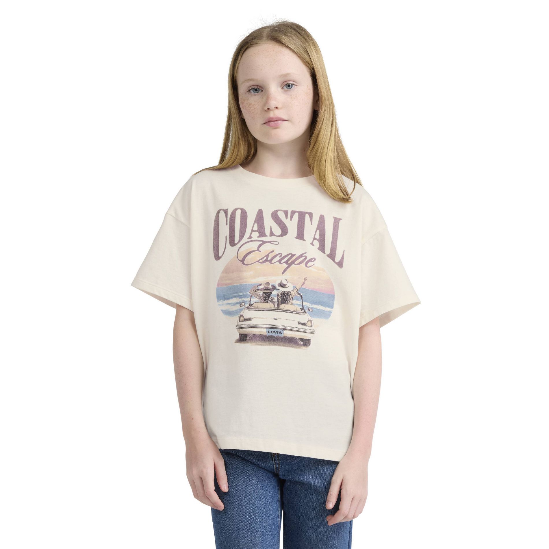 Levi's® Girls' Short Sleeve 'Coastal Escape' Oversized Graphic T-Shirt - Off-White