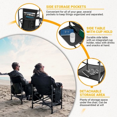 Black Steel Frame Foldable Director Chair with Side Table