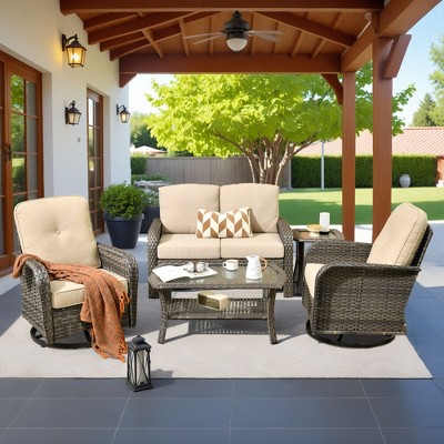 XIZZI Outdoor Patio Swivel Chair Conversation Set, 3/5/7/8 Piece Sofa Sets w/ Side Table, 360° Swivel Seats & Optional Coffee Table/Loveseat