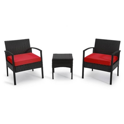 3pc Wicker Rattan Patio Conversation Set - Red - EDYO LIVING