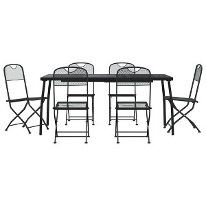 vidaXL Anthracite Metal Mesh Patio Dining Set - 7 Piece Industrial Style Garden Furniture with Foldable Chairs and Spacious Tabletop - 1 of 4