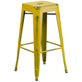 Merrick Lane Metal Stool with Powder Coated Finish and Integrated Floor Glides