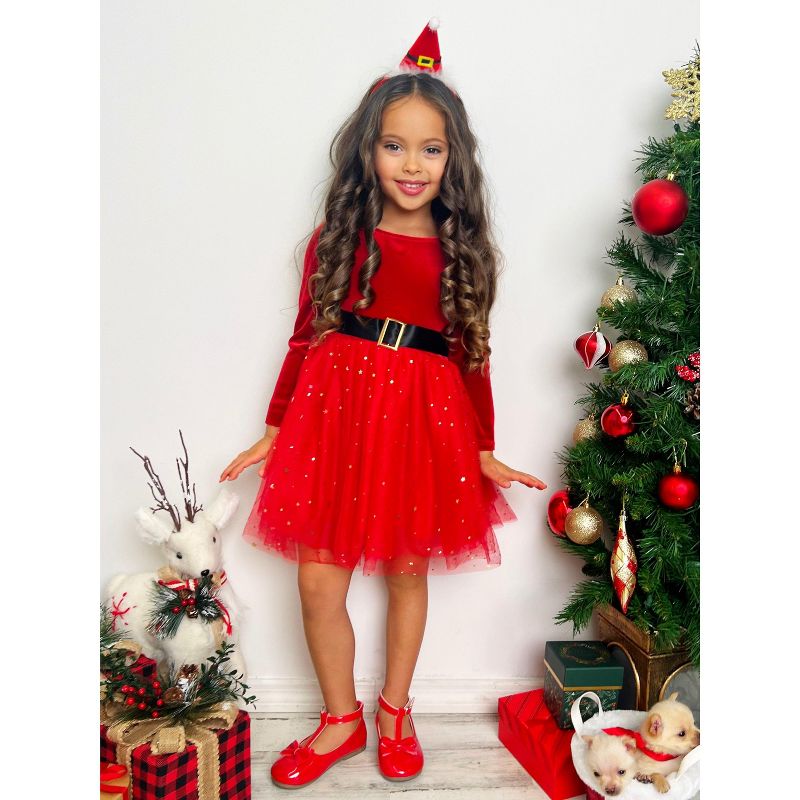 Girls Santa's Little Sweetheart Velvet Christmas Dress - Mia Belle Girls, 4 of 8
