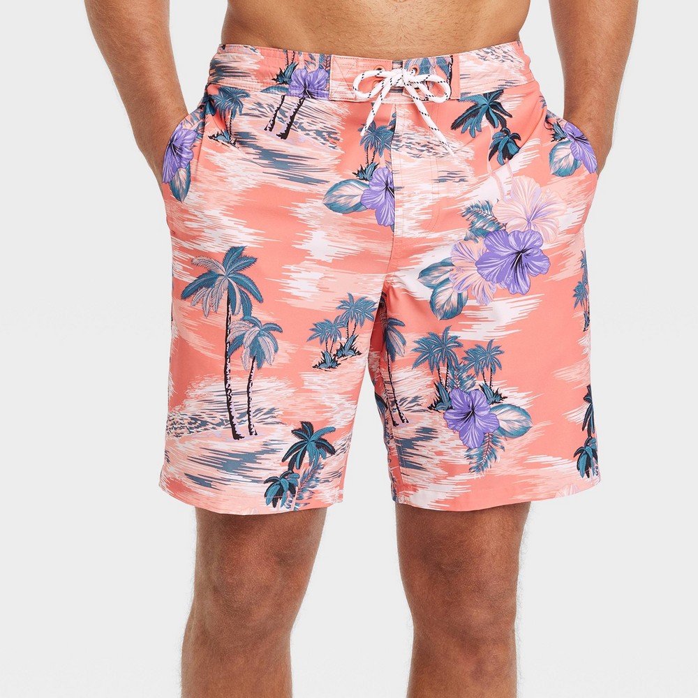 Men's 9" Floral Print Board Swim Shorts - Goodfellow & Co™ Pink XL