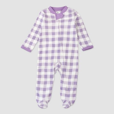 Honest Baby Girls' Organic Cotton Painted Buffalo Sleep N' Play - Purple 6-9M