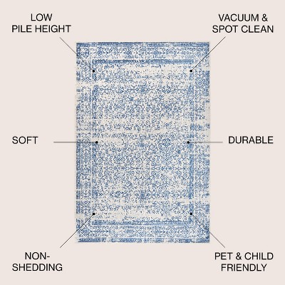 Cream/Blue Mediterranean Filigree 5' x 8' Synthetic Area Rug