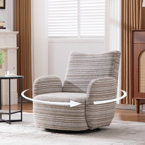 360° Swivel Leisure Chair, Boucle Fabric Striped Armchair with Metal Base, Modern Accent Chair Single Sofa - ModernLuxe - 1 of 4