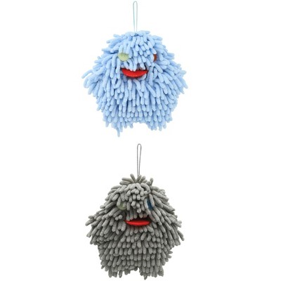 REGALWOVEN Soft Absorbent Chenille Decorative Hanging Ball Hand Towels 2 Pcs