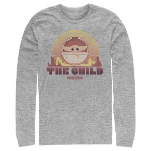 Men's Star Wars The Mandalorian The Child Cartoon Retro Sunset Long Sleeve Shirt - 1 of 3