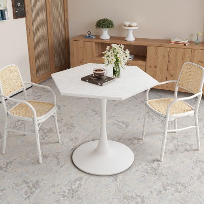 NicBex 32" Modern Round Dining Table with Printed White Marble Table Top, End Table for 4, Leisure Coffee Table for Dining Room, Living Room