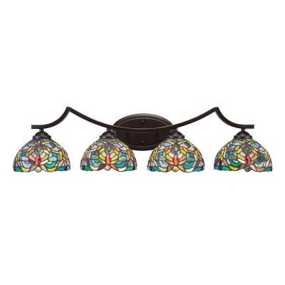 Toltec Lighting Zilo 4 - Light Vanity in  Dark Granite with 7" Kaleidoscope Art Glass Shade