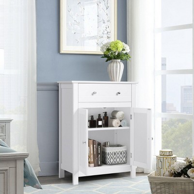 White Freestanding Bathroom Storage Cabinet with Adjustable Shelving