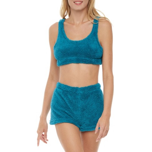 Cozy Cami Crop Top And Shorts Set Woman's Fuzzy Activewear Yoga Exercise  Running : Target