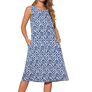 INSPIRE CHIC Women's Summer Beach Casual Sleeveless Crewneck Printed Midi Sundress with Pockets - 1 of 4