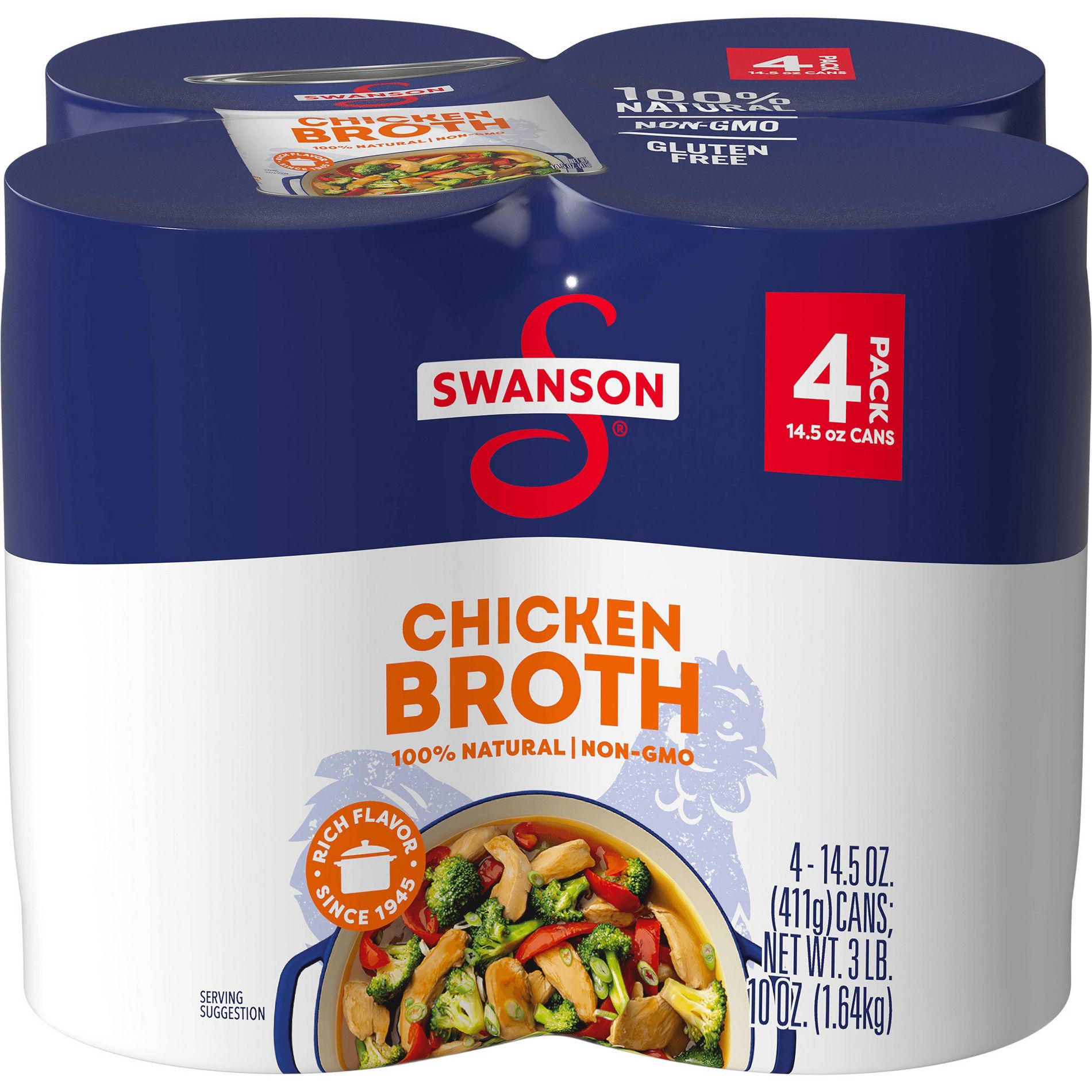 Swanson 100% Natural Gluten Free Chicken Broth - 14.5 fl oz / 4pk