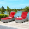 Mshliw Outdoor Chaise Lounge Chair Set of 2 with Adjustable Backrest and Cushions for Poolside, Garden, Patio, Beach - Gray Rattan with Red Cushions - 3 of 4
