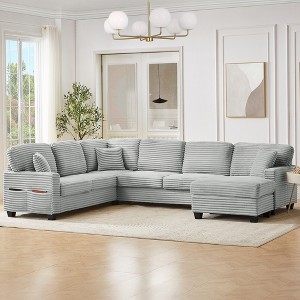 Upholstered Sectional Sofa L-shaped Sofa with Movable Ottoman & Side Storage Pockets - ModernLuxe - 1 of 4