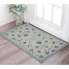 Gray Dark Blue And Light Blue Wool Floral Medallion Hand Hooked Area Rug - 2 of 4