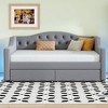 CAVINAS Twin/Full Size Pine Wood Linen Upholstered Daybed Bed Frame with LED Belt & Trundle,No Box Spring Needed - 3 of 4