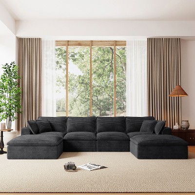 142'' U-Shaped Modular Sectional Sofa, Luxury Fully Compressed Couch with Ottomans & Cloud-Like Cushions - ModernLuxe