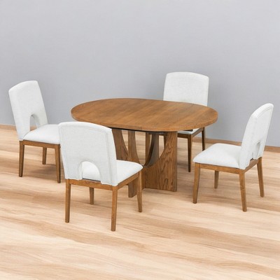 Modern 5-Piece Extendable Round Dining Table Set with Removable 16.2" Leaf & 4 Upholstered Chairs, Perfect for Small Spaces and Dining Room