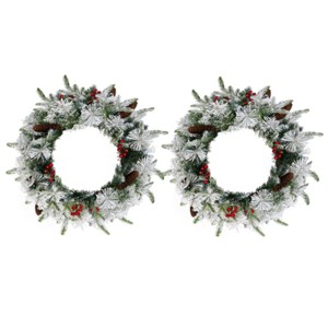 Syemin Wreaths 2 Pack 18in Snow Flocked Christmas Wreath Artificial Xmas Wreath for Front Door Gate Party Decorations, Green, 5"*18"*18" - 1 of 4