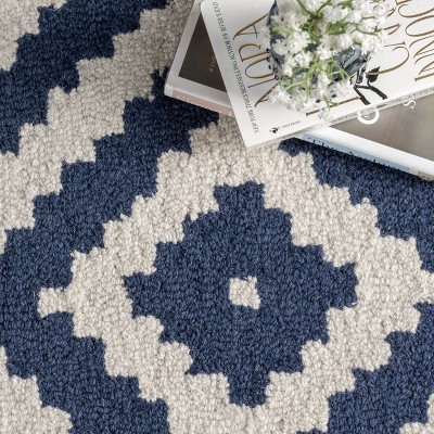 Handmade Navy Wool Tufted Geometric 3' x 5' Area Rug