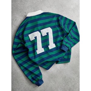 TIME HOLLOW Striped Polo Collar Dropped Shoulder Pullover Sweatshirt - Back To School Style - 1 of 2