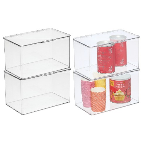 mDesign Plastic Stackable Kitchen Food Storage Box, Hinged Lid