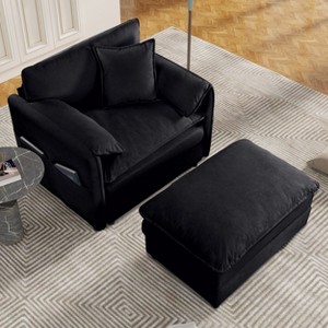 41.73" Chenille Cloud Lounge Single Sofa with Pillow and Movable Ottoman - 1 of 4