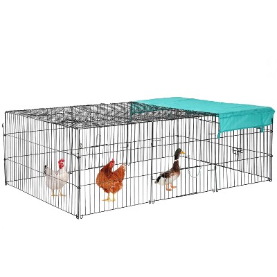 FDW Large Metal Chicken Coop Pet Playpen with Waterproof Cover Outdoor Walk-in Poultry Cage Outdoor Backyard Farm Cage