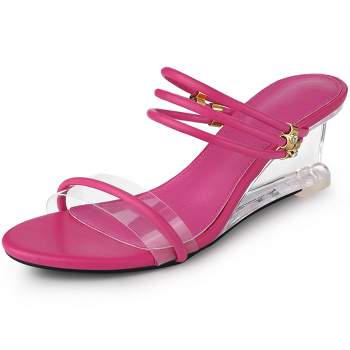 Allegra K Women's Rhinestone Open Toe Low Wedges Clear Heel Sandals