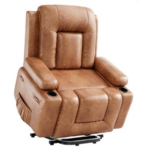 Power Lift Recliner Chair PU Leather with Massage for Elderly Ergonomic Lounge Chair with 2 Cup Holders Side Pocket - 1 of 4