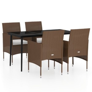 vidaXL Patio Dining Set Outdoor Dining Set Table and Chair Set for Garden - 5 Piece with Cushions Brown and Black 55.1" Table Length - 1 of 4