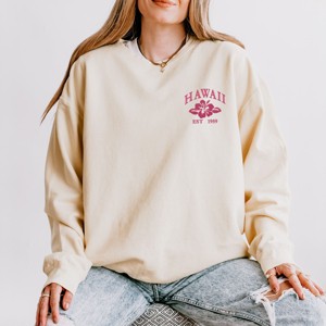 Simply Sage Market Embroidered Hawaii Flower Lightweight Garment Dyed Sweatshirt - 2XL - Ivory - 1 of 4