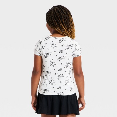 Детские Cat & Jack Girls' Short Sleeve Jersey Floral T-Shirt - Cat & Jack™ Cream/Black S — фото 2