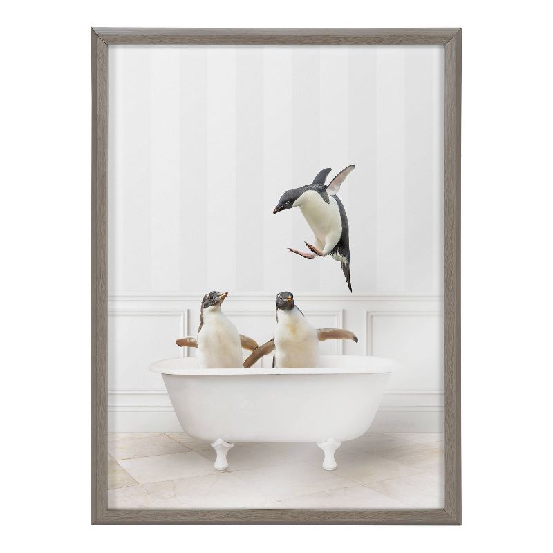 18&#34; x 24&#34; Blake Penguins Bathroom by Amy Peterson Art Studio Framed Printed Glass Gray - Kate &#38; Laurel All Things Decor, 3 of 7