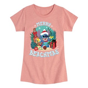 Girls' - Lilo and Stitch - Merry Beachmas Christmas Fitted Short Sleeve Graphic T-Shirt - 1 of 4