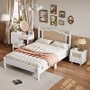 KTMBDW 3 Pieces Bedroom Set with Full/Queen Size Wooden Bed Frame, 1 Vintage Nightstand and 1 Makeup Vanity Set with Stool, White - 2 of 4