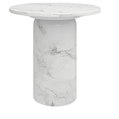 HomeRoots 16" White Marble and Wood Round Pedestal End Table