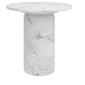 HomeRoots 16" White Marble and Wood Round Pedestal End Table - 1 of 4