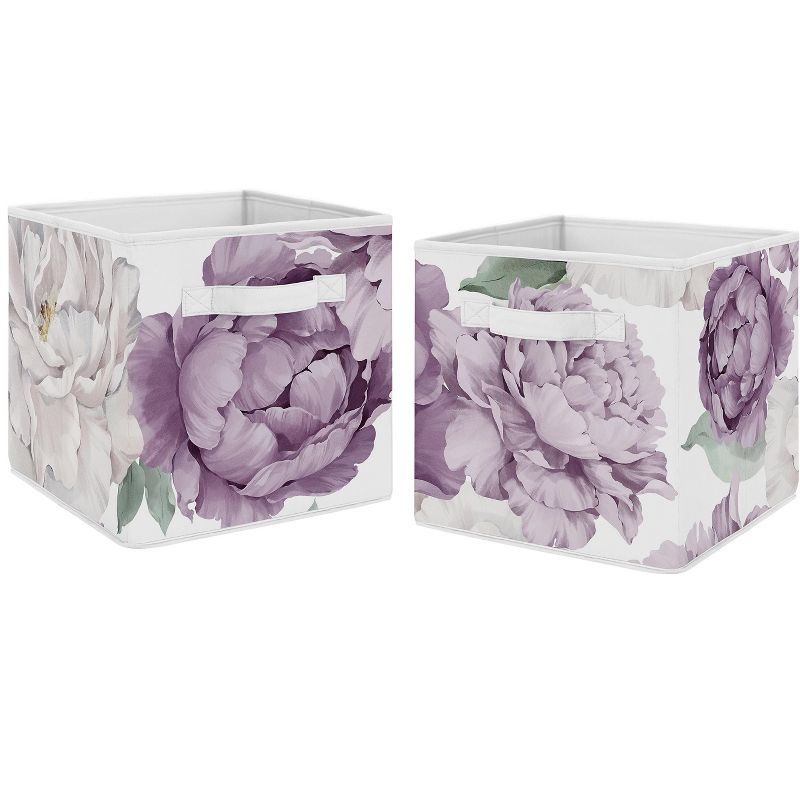 Sweet Jojo Designs Fabric Storage Bins Set Peony Floral Garden Lavender Purple and Ivory, 1 of 5