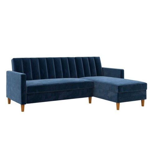 Celine Sectional Futon With Storage Reclining Couch Navy Velvet