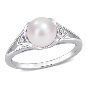EVERLY JEWELRY |Sterling Silver 0.02 CT TW Diamond 7 - 7.5 MM Black Freshwater Cultured Pearl Fashion Ring - 1 of 4