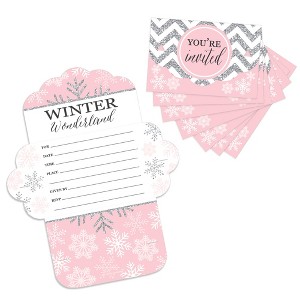 Big Dot of Happiness Pink Winter Wonderland - Fill-In Cards - Holiday Snowflake Birthday Party and Baby Shower Fold and Send Invitations - Set of 8 - 1 of 4